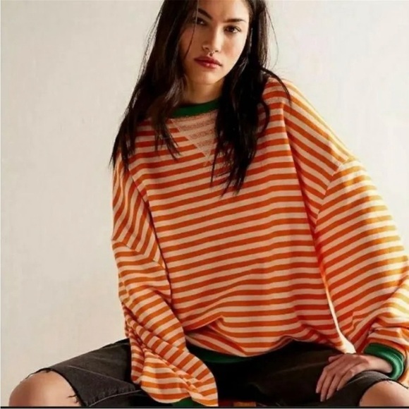 NWOT We The Free Camden Stripe Sweatshirt/ Orange Combo Size: XL - Picture 2 of 7